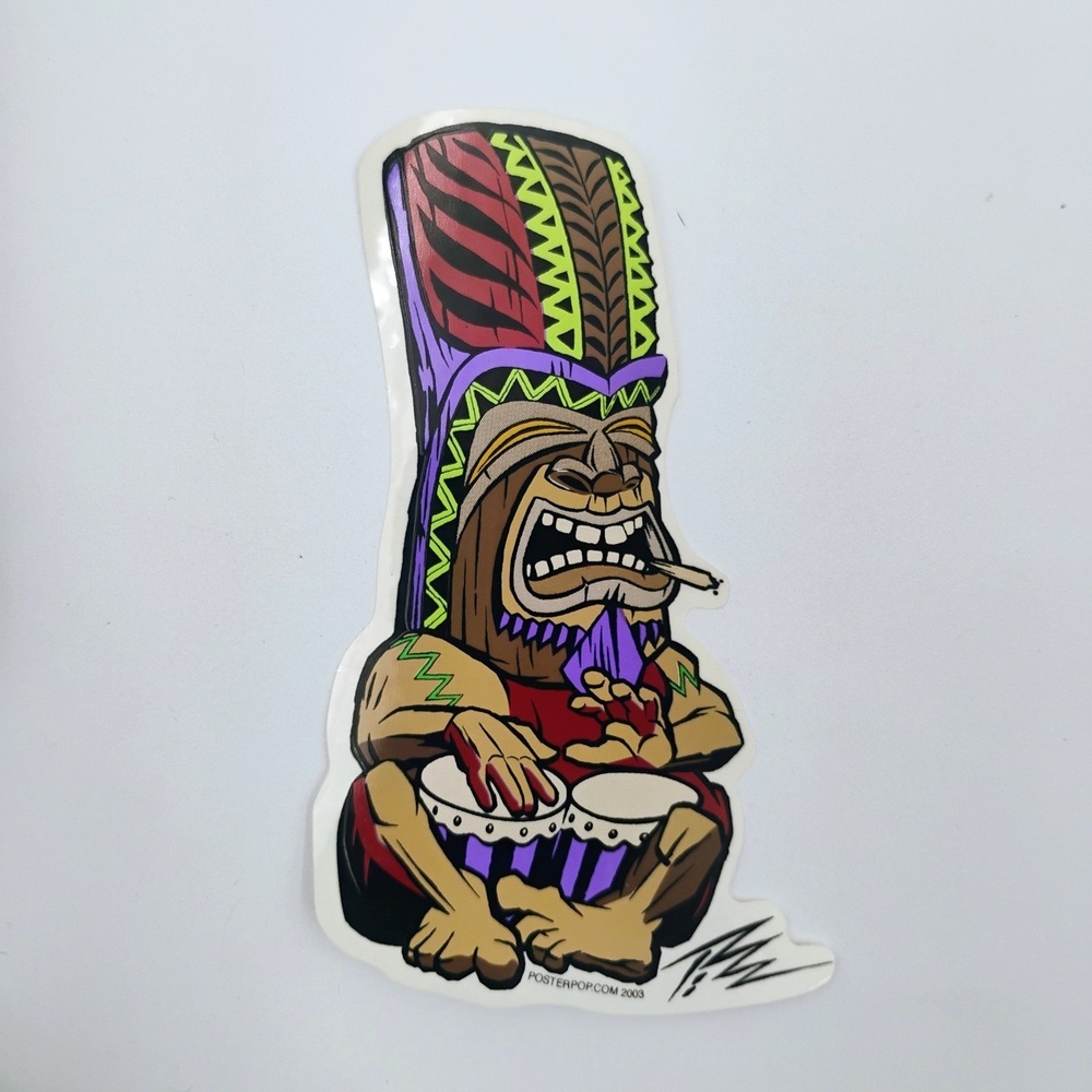 Pizz 2003 PosterPop Tiki Drummer Vinyl Sticker Decal 6" Hawaiian Art
